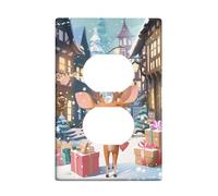 Cute Reindeer Light Switch Cover Plates/Outlet Covers, Winter Wonderland Design for Holiday Decor, Thermoplastic Wall Plates, Standard Size Single Duplex Outlet