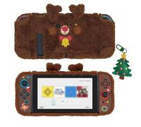 Cute Reindeer Plush Protective Case Cover Compatible with Nintendo Switch 2017 with Soft Plush Reindeer Case Cover + Christmas Tree Ornament - Christmas Theme