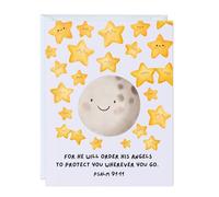 Cute Religious Greeting Card - Baptism, Christening, First Holy Communion, Confirmation, Christian Wedding Card, Inspirational Bible Verse, Prayer Card, Blank Inside (Angels To Protect - Psalm 91:11)