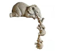 Cute Resin Elephant Statue Creative Home Ornaments, Garden Decor, Mother and Two Babies Hanging off the Edge of a Shelf (Color : Gray