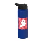 Cute Retro Checkered Ghost Halloween Spooky Pink Red Stainless Steel Insulated Water Bottle