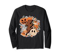Cute Retro Halloween Lightning Bolt Pumpkin Fall Collage Long Sleeve T-Shirt