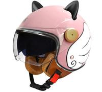 Cute Retro Motorbike Jet Helmet with Double Mirror Cat Ear Shape Open Face Helmets Fashion Classic Lightweight Comfortable ABS Material Pink L/59-60cm