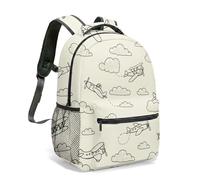 Cute Retro Plane 16 Inch All-over Print Backpack Hand-Drawn Cartoon Aircraft Blue Sky Clouds Print Children School Travel Bag (07)