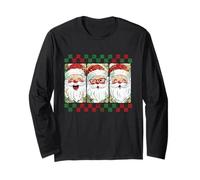 Cute Retro Santa Trio Christmas Faces Winking Laughing Fun Long Sleeve T-Shirt