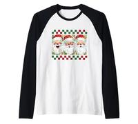 Cute Retro Santa Trio Christmas Faces Winking Laughing Fun Raglan Baseball Tee