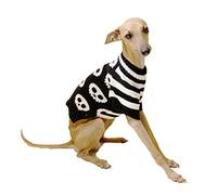 Cute Retro SMALL DOG ONLY Puppy Kitten Cat Outfit Warm Everyday Winter Halloween Goth Bad Girl Boy Jumper Clothes Pullover Wooly Knitted Sweater Apparel Hoodie Black White Stripe Skulls Medium
