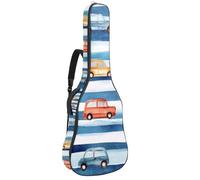 Cute Retro Toy Cars Striped Blue Background Acoustic Guitar Bag Thick Padded, Waterproof Guitar Gig Bag for 40 41 42 Inch Guitars