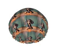 Cute Reusable Dachshund Dog Print Shower Caps for Women Double Layer Hair Cap Adult Hair Cap for All Hair