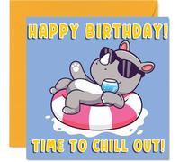 Cute Rhino Birthday Card for Boys Girls - Vacation Holiday Animals - Happy Birthday Card for Niece Nephew Son Daughter, 145mm Bday Greeting Cards