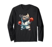 Cute Rhino Boxing Martial Arts Character Animal Design Long Sleeve T-Shirt