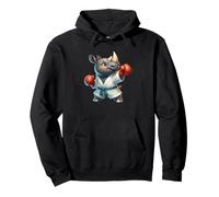 Cute Rhino Boxing Martial Arts Character Animal Design Pullover Hoodie