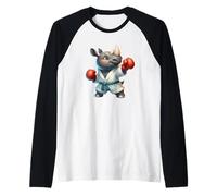 Cute Rhino Boxing Martial Arts Character Animal Design Raglan Baseball Tee