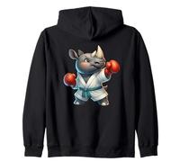 Cute Rhino Boxing Martial Arts Character Animal Design Zip Hoodie