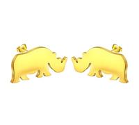 Cute Rhino Earring Stainless Steel Minimalist Rhino Stud Earrings for Women Men Animal Lovers Jewelry Gift (gold)