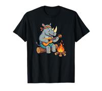 Cute Rhino Playing Guitar by Campfire Camping T-Shirt