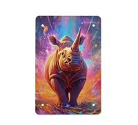 Cute Rhinoceros Print Colorful Graffiti Painting Animal Retro Poster Vintage Metal Tin Signs for Men Women Wall Art Decor for Home Bars Clubs Cafes Decoration
