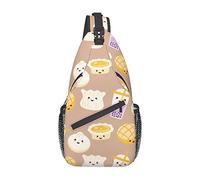 Cute Rice and Sushi Pattern Sling Bag Hiking Daypack Crossbody Shoulder Backpack Travel Chest Pack for Men Women