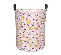 Cute Rice Balls And Stars Pattern Round Storage Hamper With Dual Handles, Foldable Clothes Basket For Laundry, Bedroom Bathroom