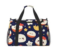 Cute Rice Balls and Stars Print Travel Duffel Bag for Men & Women, Foldable Travel Bags and Spacious Weekender Tote Bag for Storage Toiletry Luggage Personal Item, Black, L