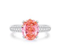 Cute Ring for Women, Wedding Anniversary Rings 3ct Oval Lab Created Padparadscha Sapphire with Moissanite 18K White Gold Size P 1/2