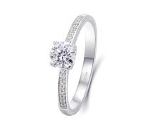 Cute Ring, Gothic Engagement Ring Thin Eternity Band with 4 Claw Round Created Diamond 0.3ct 18.1K White Gold Size O 1/2