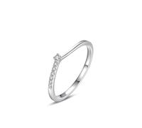 Cute Ring, Women's Anniversary Rings Stackable Simple Design with 0.1ct Round Diamond 14K White Gold Size J 1/2