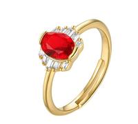 Cute Rings Set, Anniversary Bands for Women 9K Yellow Gold Elegant Open Ring Adjustable with Red Oval Lab Created Ruby Size T 1/2