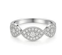 Cute Rings Set, Anniversary Bands for Women Infinity Leaves with Moissanite White Gold Platinum 950 Size L 1/2