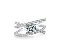 Cute Rings Set, Anniversary Rings Round and Cross with 1ct Moissanite Silver Platinum 950 Size L 1/2
