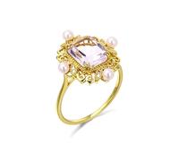 Cute Rings Set, Women's Anniversary Rings Flower with Purple Rectangle Crystal Gold 18.1K Yellow Gold Size K 1/2