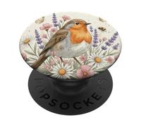 Cute Robin Bird with Butterflies and Flowers PopSockets Adhesive PopGrip