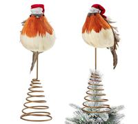 Cute Robin with Santa Hat, Artificial Feather Bird Ornament for Christmas Tree Topper Decorations Table Centerpiece Fireplace Festive Holiday Wedding Home Decor (Orange)