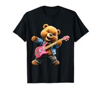 Cute Rock Bear Playing Pink Electric Guitar Music T-Shirt
