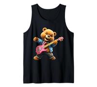 Cute Rock Bear Playing Pink Electric Guitar Music Tank Top