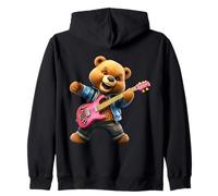 Cute Rock Bear Playing Pink Electric Guitar Music Zip Hoodie
