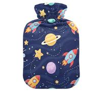 Cute Rockets Planets Navy Hot Water Bottles with Soft Cover Feet Warmer with Soft Cover Hot Water Bag for Foot Bed Warmer Pain Relief Small