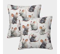 Cute Rodents-watercolor Animal Art Pillow Covers 2 Pack Cozy Pillowcase Available All Seasons Cushion Cover Polyester Decorative for Couch Livingroom 40x40cm