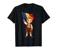 Cute Romanian Boy Waving Romania Flag Traditional Costume T-Shirt