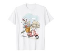 Cute Romantic Rome Italy Scooter with Flowers Illustration Value Graphic T-Shirt