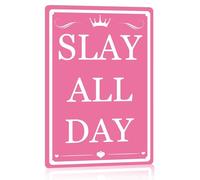 Cute Room Decor For Teen Girls Bedroom Aesthetic Slay All Day Sign Preppy Posters Pink Room Signs Decor Girl Dorm Room Wall Decor Cute Things For Teens Girls Trendy Stuff Metal 12x8 inch