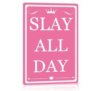 Cute Room Decor For Teen Girls Bedroom Aesthetic Slay All Day Sign Preppy Stuff Funny Posters Pink Room Signs Coquette Decor Girl Dorm Room Wall Decor Cute Things For Teens Girls Trendy Stuff