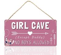Cute Room Decor Signs For Teen Girls Stitch Bedroom Decor Kids Room Door Sign Pink Wall Decorations Girl Cave No Boys Allowed Signs Cool Things For Your Room Signs 12x6 Inches