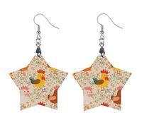 Cute Rooster And Chick Wooden Earrings for Women, Vintage Elegant Wood Jewelry, Lightweight Earrings for Wedding, Party, Everyday Jewelry Gift, Circular, Wood, wood