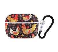 Cute Rooster Chickens AirPods Pro 2 Case Cover, Shockproof Hard Shell Protective Case for Women Men, Compatible with Airpod Pro Case 2nd/1st Generation with Keychain-White