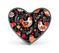 Cute Rooster Chickens Badges Heart with Button Design, Personalized Picture Pin Brooches, Heart Badge Holders for Decorate Hat Shirt Clothing Bag Accessories