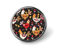 Cute Rooster Chickens Button Pin Personalized Metal Lapel Pins Badges Classic Round Brooch Pin Novelty Unique Enamel Pins Cute Funny Pinback Button Badge for Jackets Backpacks Bags Coat