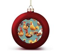 Cute Rooster Chickens Christmas Ball Ornaments - Red Shatterproof Plastic Vintage Rustic Xmas Tree Decorations Pendant for Family Holiday Wedding Party Xmas Hanging Decoration