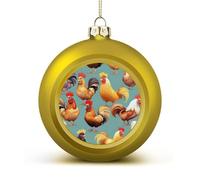 Cute Rooster Chickens Christmas Ball Ornaments - Shatterproof Plastic Vintage Rustic Xmas Tree Decorations Pendant for Family Holiday Wedding Party Xmas Hanging Decoration