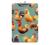 Cute Rooster Chickens Clipboard 8.5×12.5 Inch Acrylic Clip Board with Metal Clip A4 Letter Size Decorative Clipboard Cute Hanging Clipboards for Office, Teacher, Nurse, Doctor,